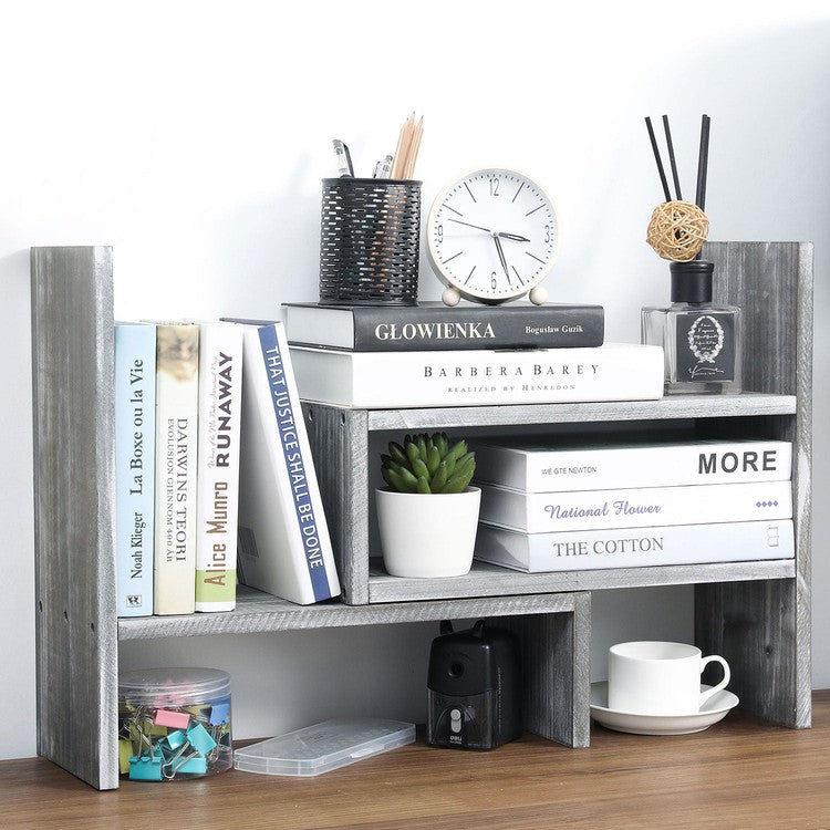 Distressed Gray Wood Adjustable Desktop Bookshelves MyGift