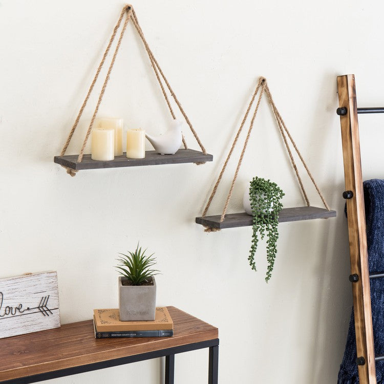 Rustic Wooden Shelves With Rope