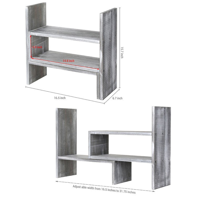 Distressed Gray Wood Adjustable Desktop Bookshelves-MyGift