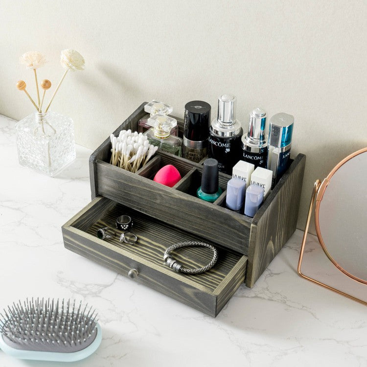 6 Compartment Gray Wood Modular Vanity Storage Box, Tabletop Angled Ca –  MyGift