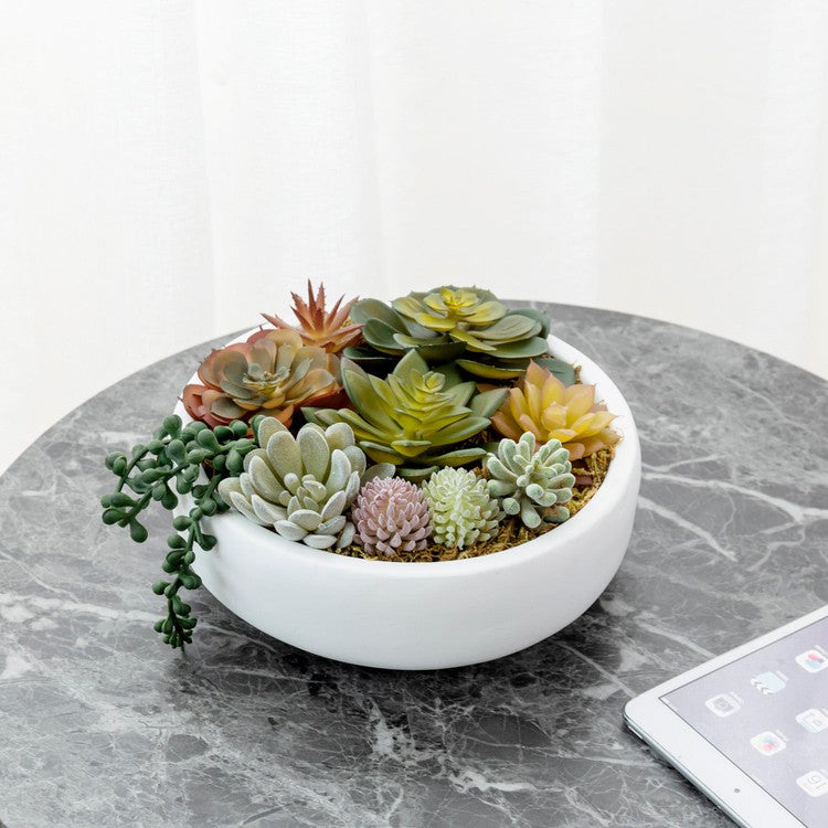 artificial succulents plants Artificial Assorted Succulent Plant Arrangement in Round White Plant Pot