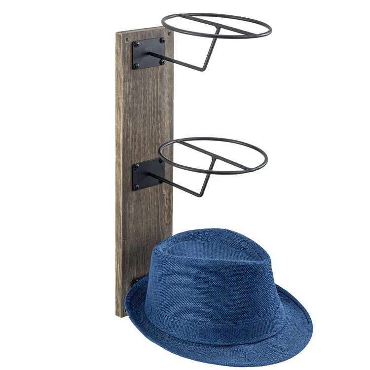 Gray Wood and Black Metal Hat Display Rack, Hanging Cap Holder or