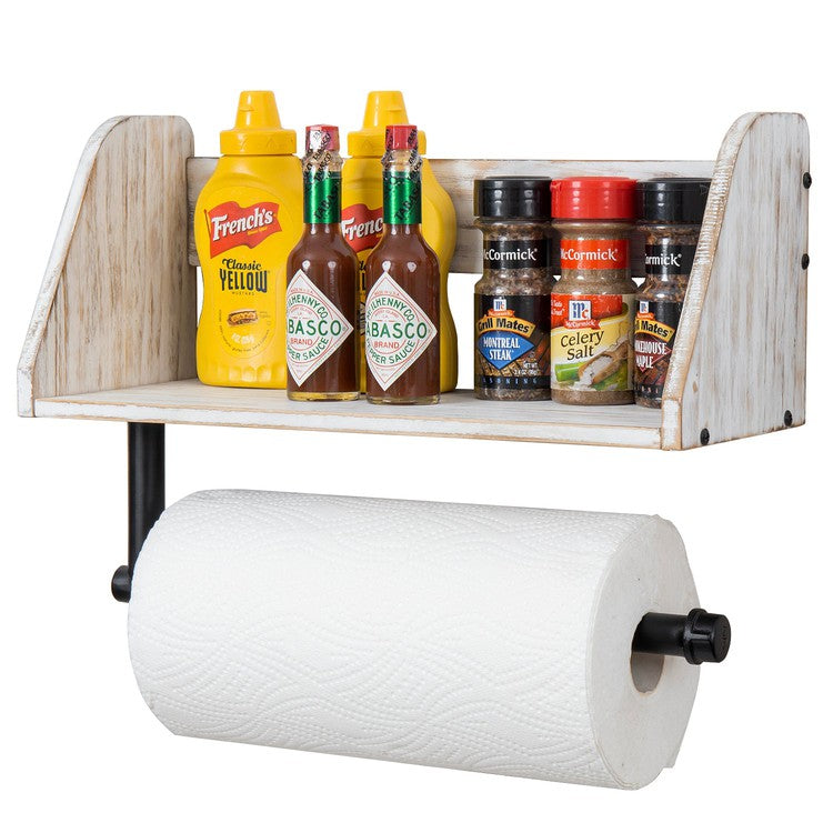 Weathered Gray Wood and Black Industrial Pipe Paper Towel Roll Holder  Dispenser with Shelf, Wall Mounted or Countertop Storage Rack