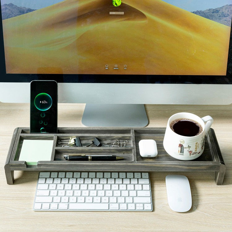 Gray Wood Sticky Note and Stationery Holder Stand, Office Desktop