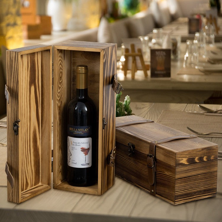 Burnt Wood Wine Gift Boxes, Decorative Box Single Bottle Holder