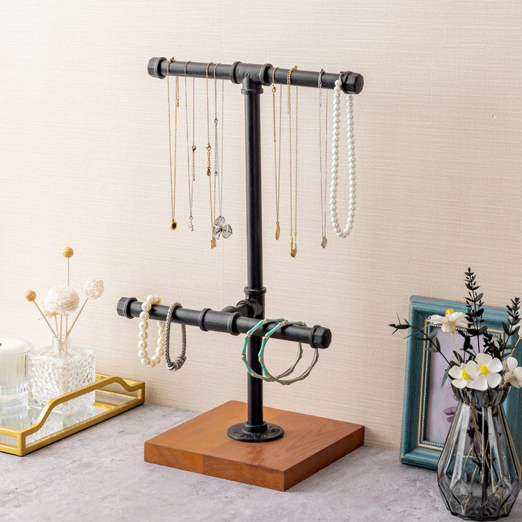 2-Tier Metal Industrial Black Pipe T-Bar Jewelry Display Rack and Neck –  MyGift