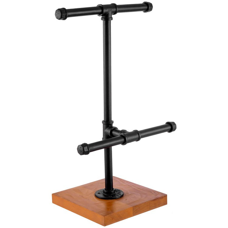 2-Tier Metal Industrial Black Pipe T-Bar Jewelry Display Rack and Necklace Hanger with Wood Base-MyGift