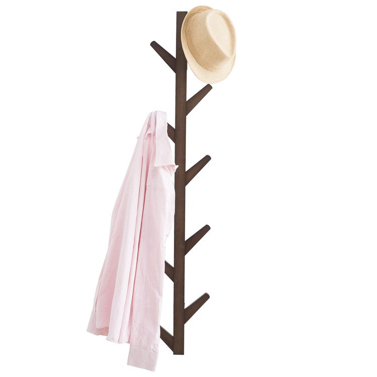 Brown Tree Branch Design 10 Hook Bamboo Wood Wall-Mounted Coat Hat - Main Image