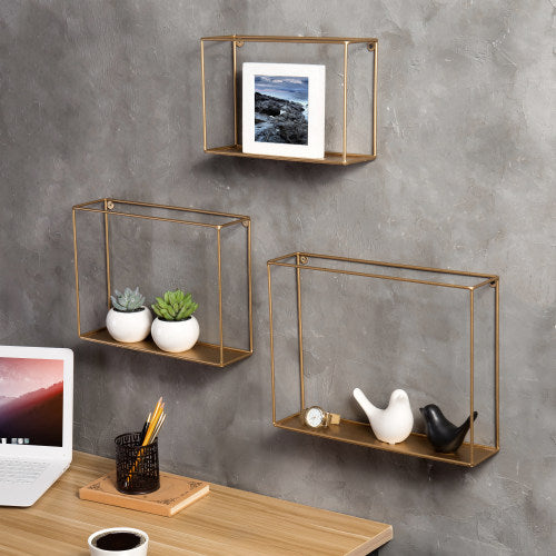 Modern Metal Wire Frame Shadow Boxes, Gold, Set of 3