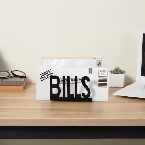 Black Acrylic Mail Sorter and Letter Holder, BILLS Cutout Design