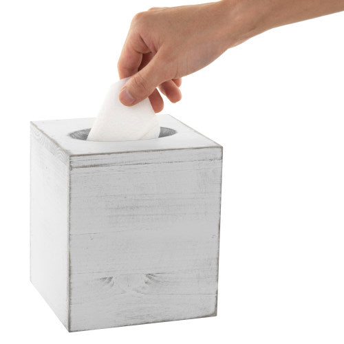 White Wood Square Tissue Box Cover-MyGift