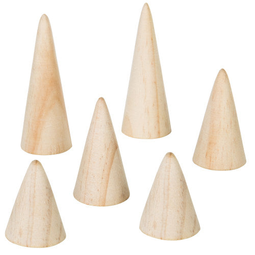 Set of 6 Natural Wood Cone Ring Holders-MyGift