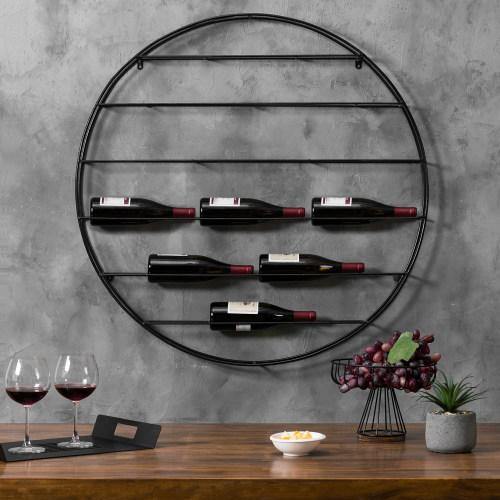 12 Bottle Wall Mounted Wine Display Rack. Black Metal - MyGift