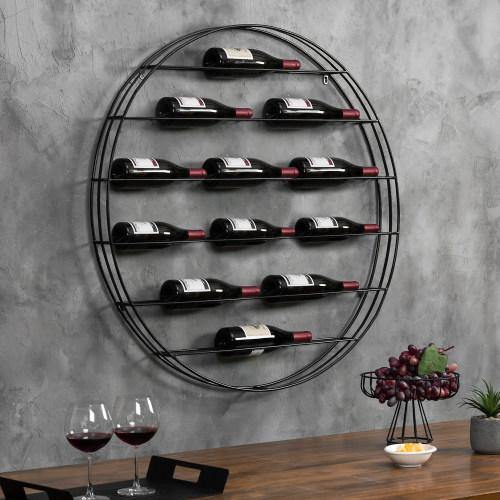 12 Bottle Wall Mounted Wine Display Rack. Black Metal