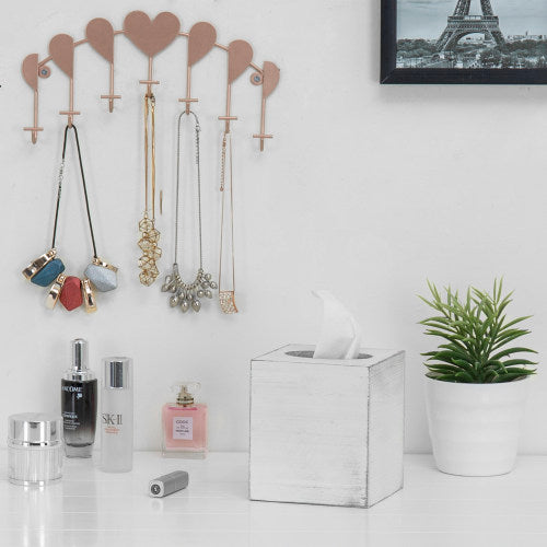 White Wood Square Tissue Box Cover