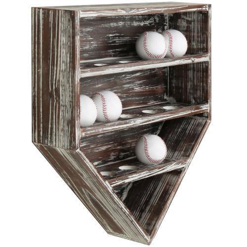 14 Baseball Wall-Mounted Torched Wood Display - MyGift