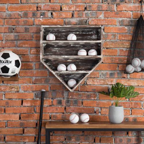 14 Baseball Wall-Mounted Torched Wood Display - MyGift