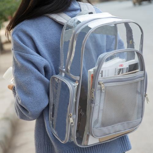 17-Inch Clear Security Backpack with Silver Gray Trim