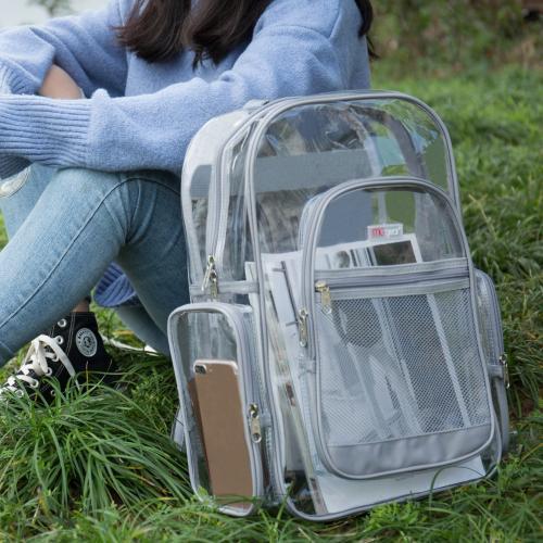 17-Inch Clear Security Backpack with Silver Gray Trim