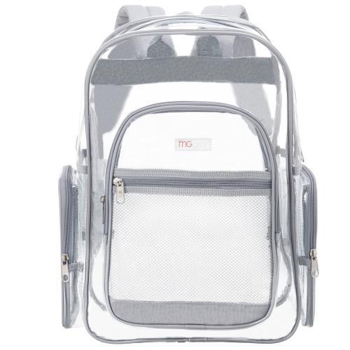 17-Inch Clear Security Backpack with Silver Gray Trim