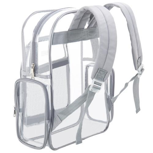 17-Inch Clear Security Backpack with Silver Gray Trim