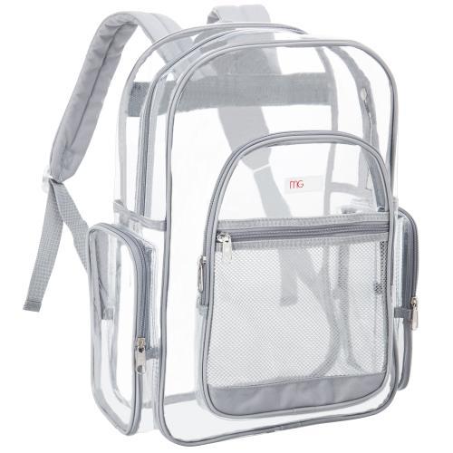 17-Inch Clear Security Backpack with Silver Gray Trim