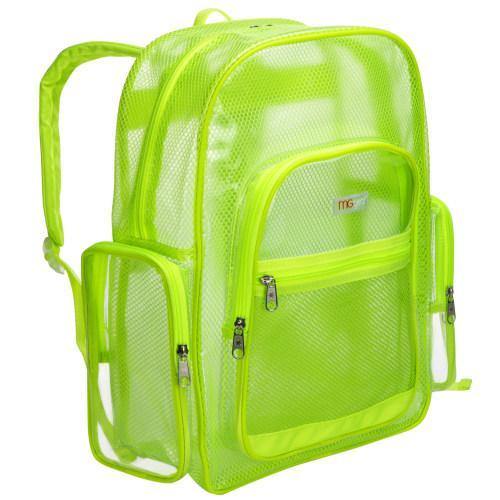 17-Inch Green Mesh & Clear PVC School Backpack