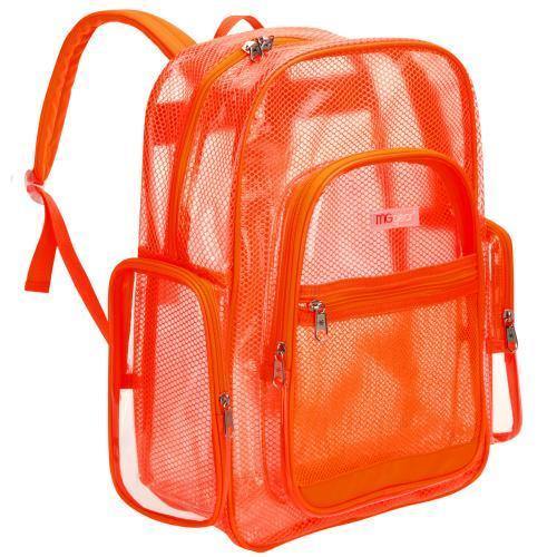 17-Inch Orange Mesh & Clear PVC School Backpack - MyGift