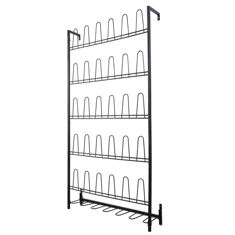 18 Pair Black Metal Wall Mounted Entryway Shoe Storage Organizer Rack - MyGift Enterprise LLC