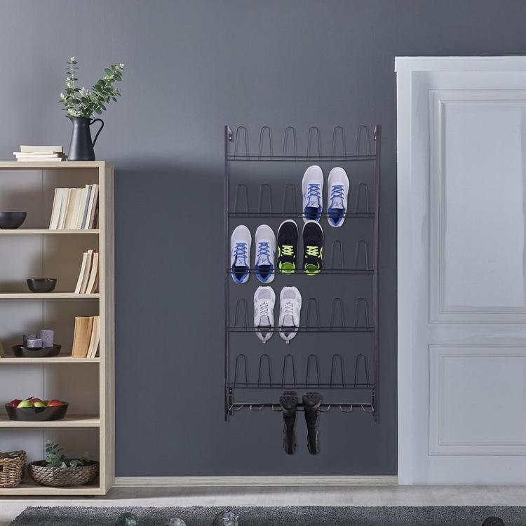 18 Pair Black Metal Wall Mounted Entryway Shoe Storage Organizer Rack - MyGift Enterprise LLC