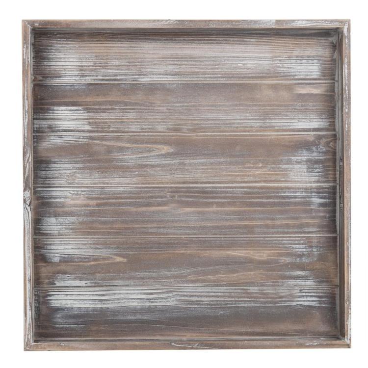 19-Inch Square Rustic Torched Wood Ottoman Tray - MyGift Enterprise LLC