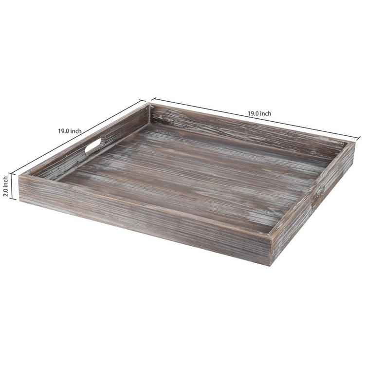 19-Inch Square Rustic Torched Wood Ottoman Tray - MyGift Enterprise LLC
