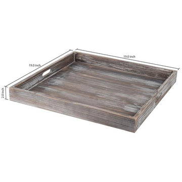 19-Inch Square Rustic Torched Wood Ottoman Tray - MyGift Enterprise LLC