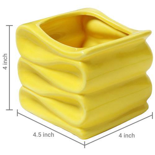 Small Yellow Ceramic Planter Pot, Set of 2 - MyGift