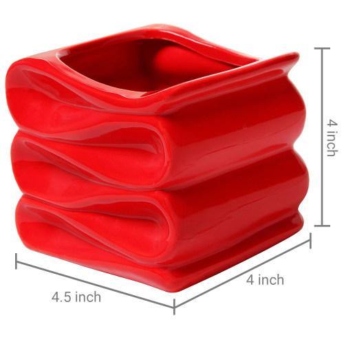Small Red Modern Folded Design Ceramic Planter, Set of 2 - MyGift