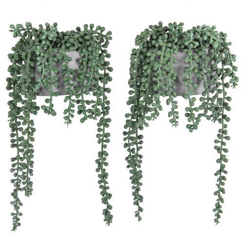 Artificial String of Pearls Plants in Wall-Hanging Gray Cement Planters, Set of 2 - MyGift