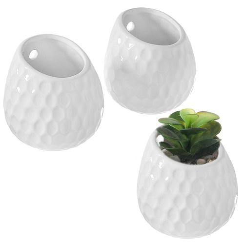 White Ceramic Golfball Design Hanging Mini Planter, Set of 3 - MyGift