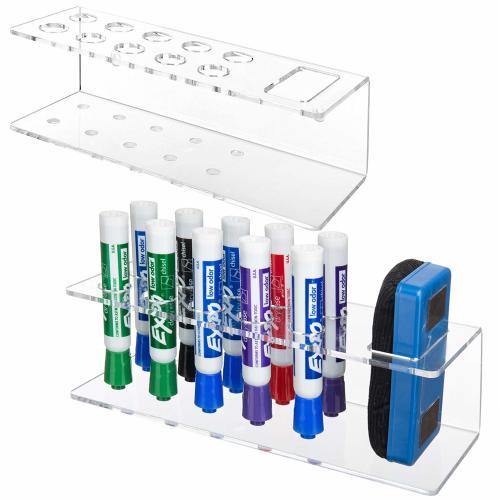 Wall-Mounted Clear Acrylic Dry-Erase Marker & Eraser Holders, Set of 2 - MyGift