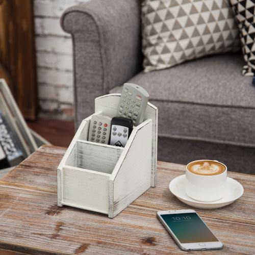 Vintage White Wood Remote Control Organizer