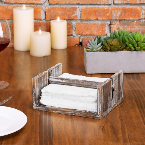 Torched Wood Napkin Holder w/ Weighted Arm