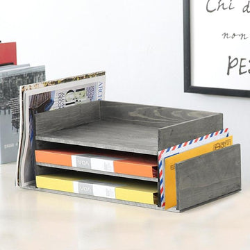 3-Tier Office File & Document Tray in Rustic Wood Finish
