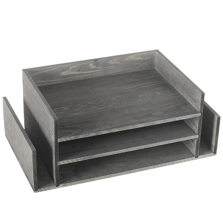 Weathered Gray Wood 3-Tier Office Desktop Document Tray & Mail Organizer Rack - MyGift Enterprise LLC