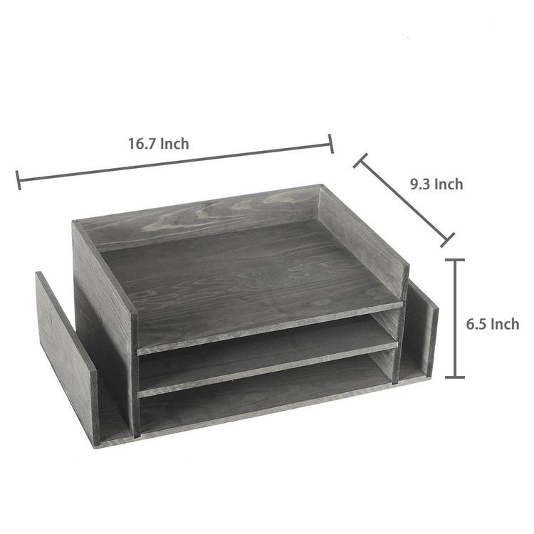 Weathered Gray Wood 3-Tier Office Desktop Document Tray & Mail Organizer Rack - MyGift Enterprise LLC