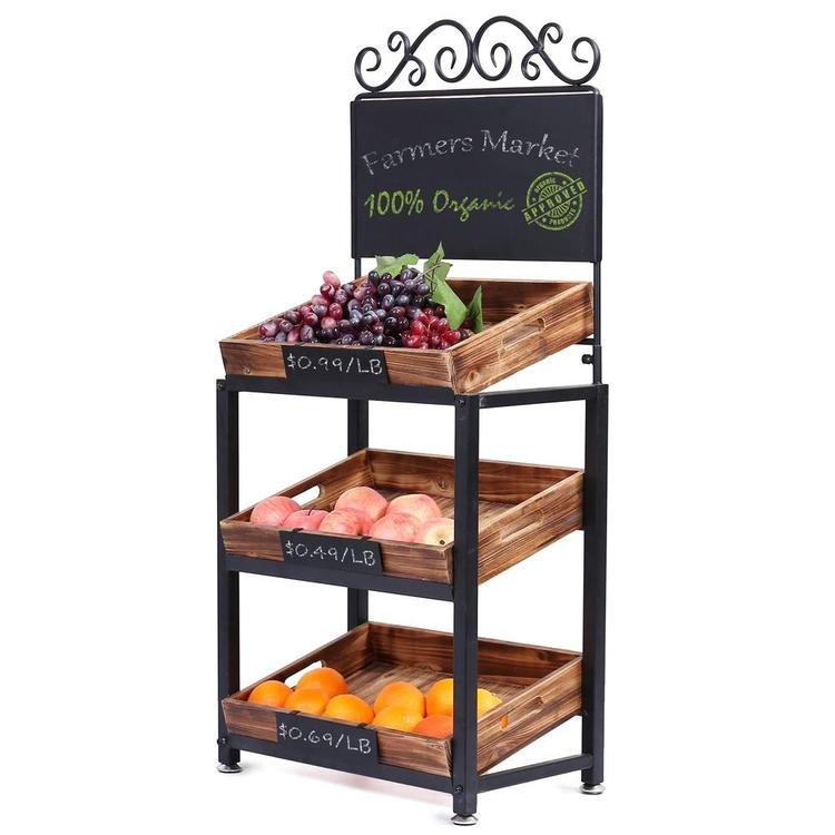 3-Tier Vintage Metal & Wood Produce Stand with Chalkboard Signs - MyGift Enterprise LLC