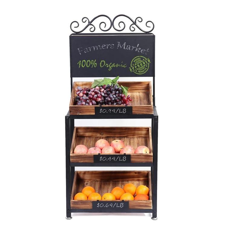 3-Tier Vintage Metal & Wood Produce Stand with Chalkboard Signs - MyGift Enterprise LLC