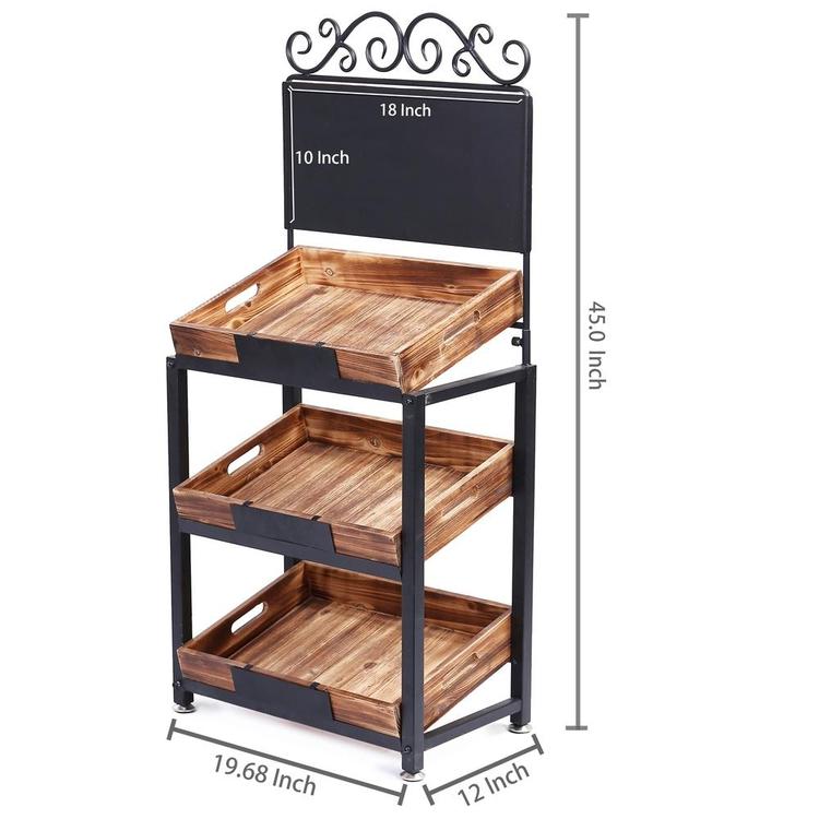 3-Tier Vintage Metal & Wood Produce Stand with Chalkboard Signs - MyGift Enterprise LLC