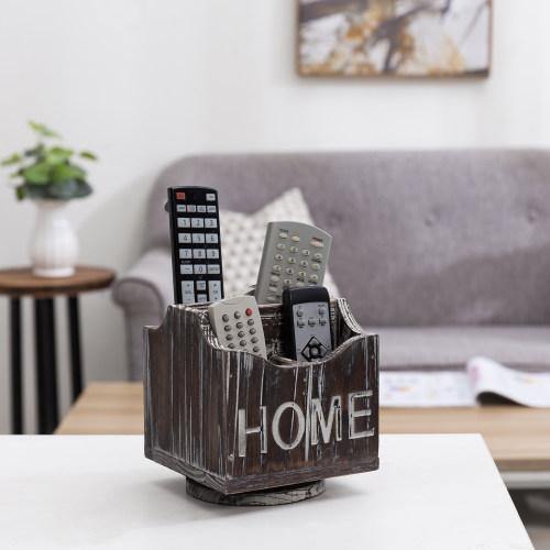 360-Degree Rotating Torched Wood Remote Control Holder Caddy