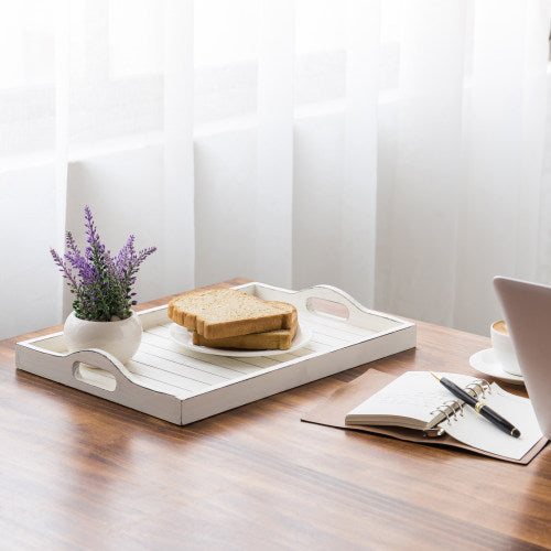 Farmhouse Style Whitewashed Wood Serving Tray with Cutout Handles-MyGift