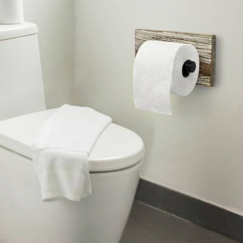 Torched Wood and Industrial Pipe Toilet Paper Holder - MyGift
