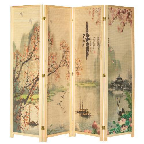 4-Panel Asian-Inspired Bamboo Room Divider, Cherry Blossom - MyGift